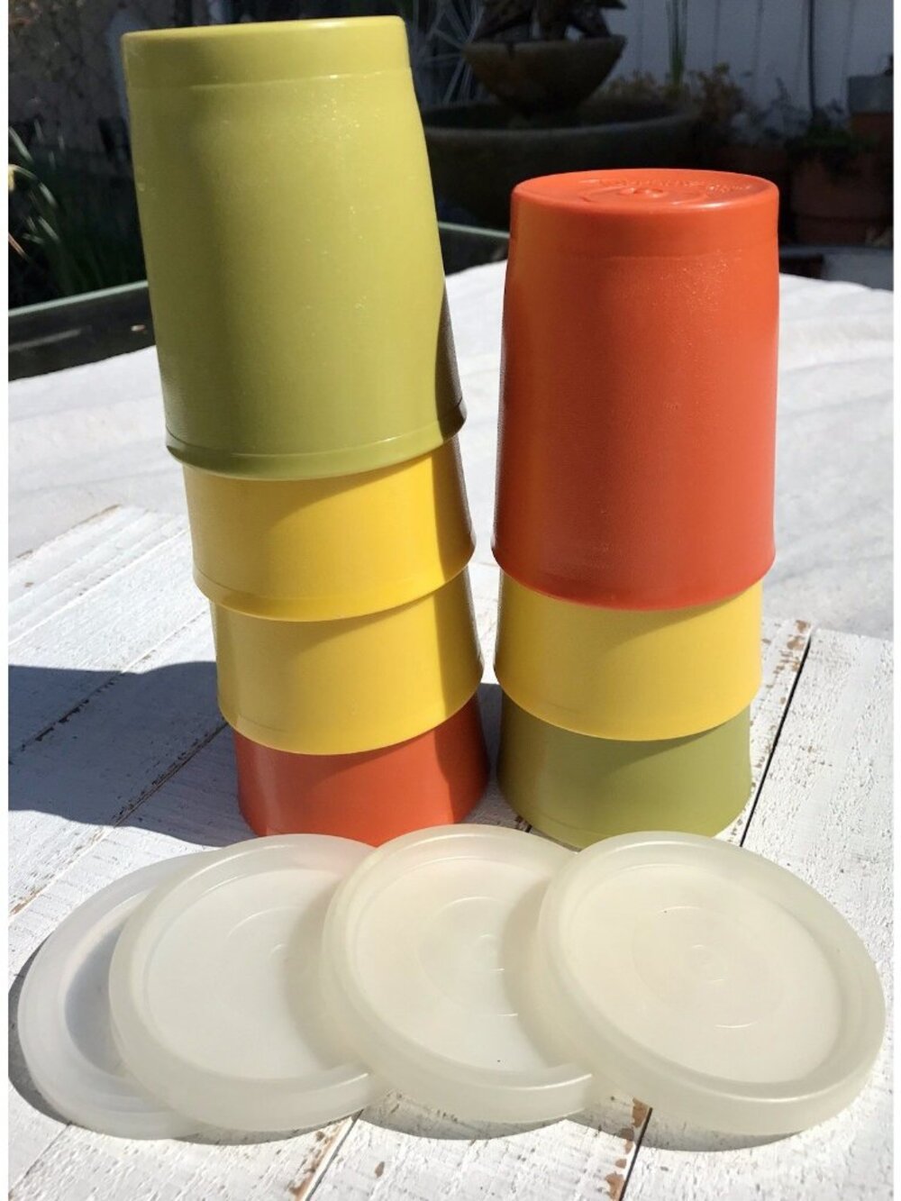 Vtg 70s MCM Kids Tupperware drinking cups small 1251 W Lids Harvest Colors 10 Pc